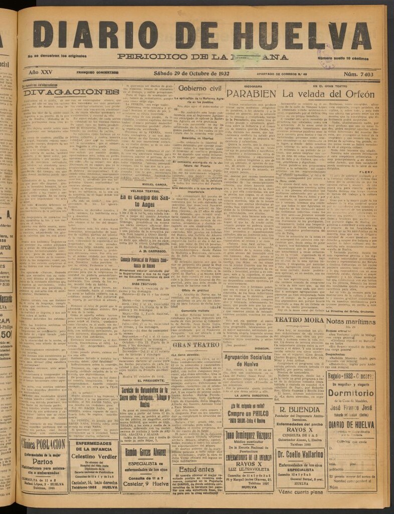 Miniatura de Diario de Huelva : periódico independiente del 29 de octubre de 1932