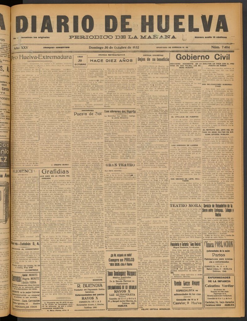 Miniatura de Diario de Huelva : periódico independiente del 30 de octubre de 1932