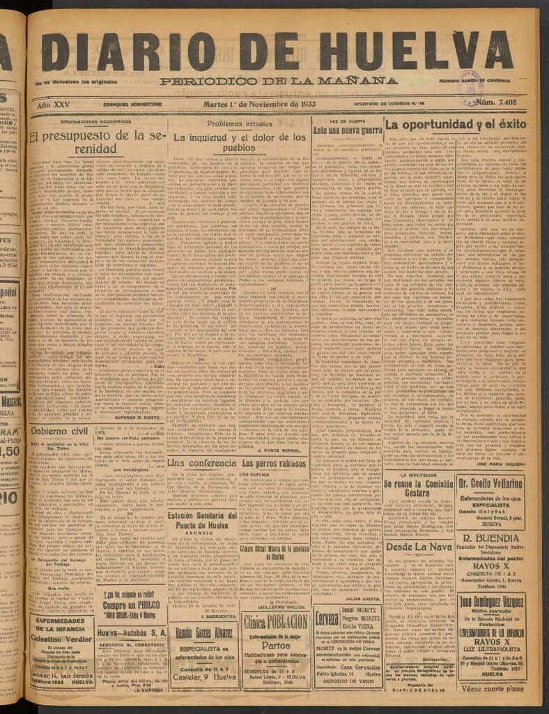 Miniatura de Diario de Huelva : periódico independiente del 1 de noviembre de 1932