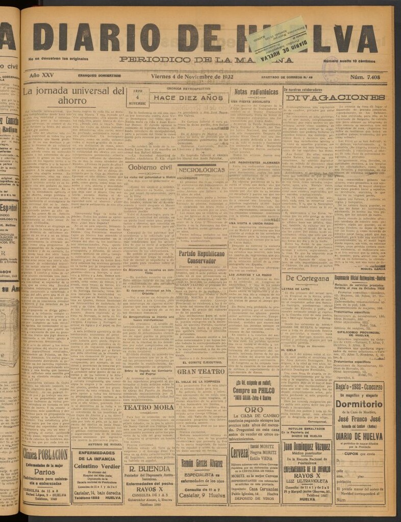 Miniatura de Diario de Huelva : periódico independiente del 4 de noviembre de 1932