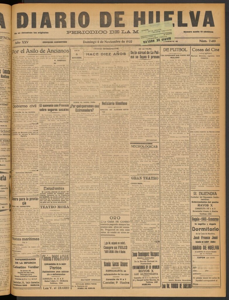 Miniatura de Diario de Huelva : periódico independiente del 6 de noviembre de 1932