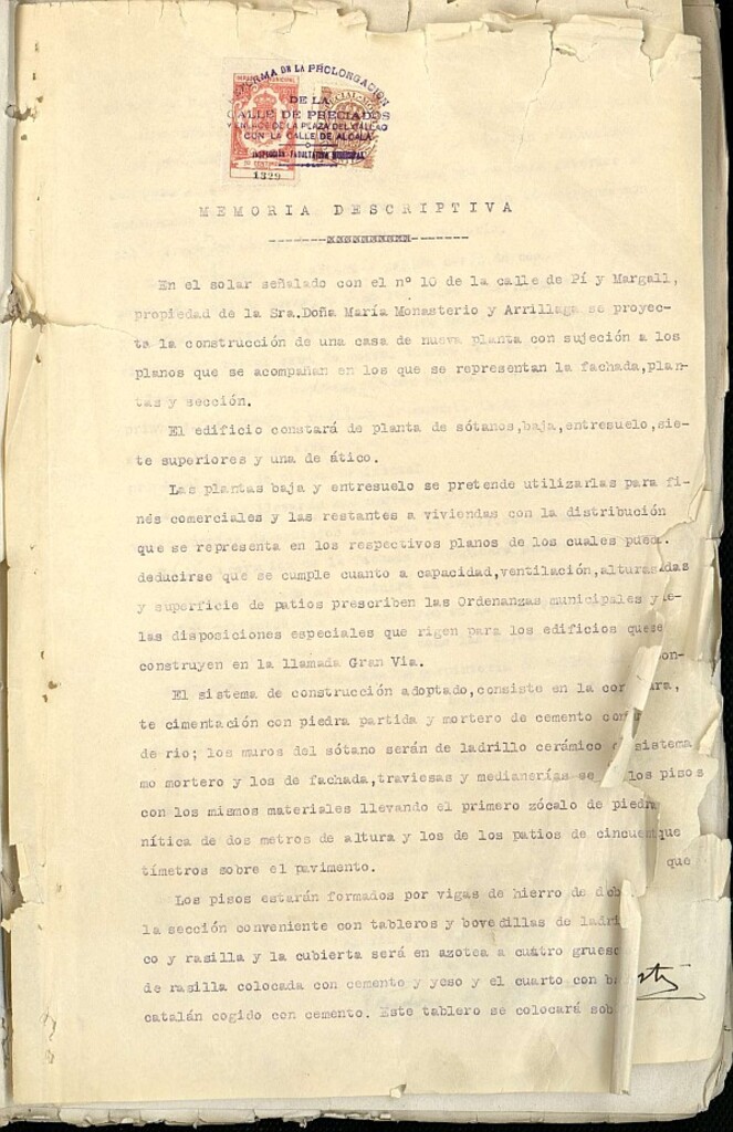 Miniatura de Memoria del Proyecto de construcción de viviendas y oficinas para D. Enrique Pfitz y López