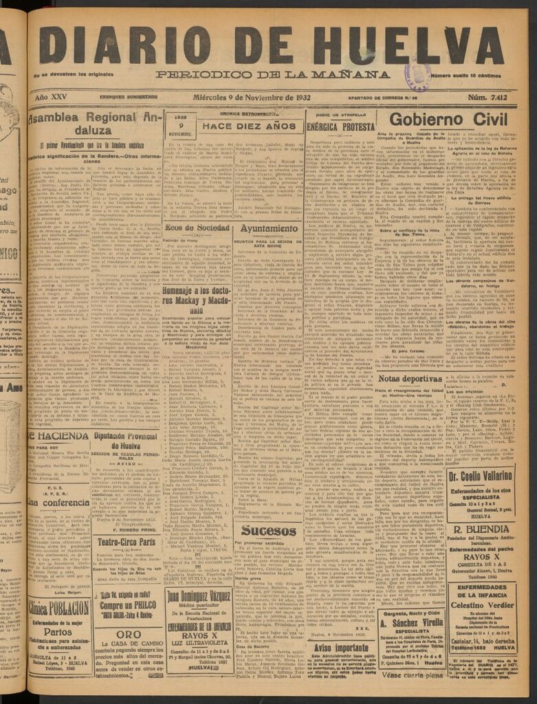 Miniatura de Diario de Huelva : periódico independiente del 9 de noviembre de 1932