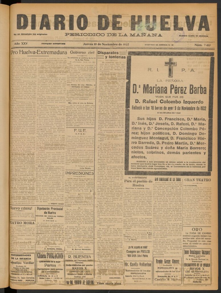 Miniatura de Diario de Huelva : periódico independiente del 10 de noviembre de 1932
