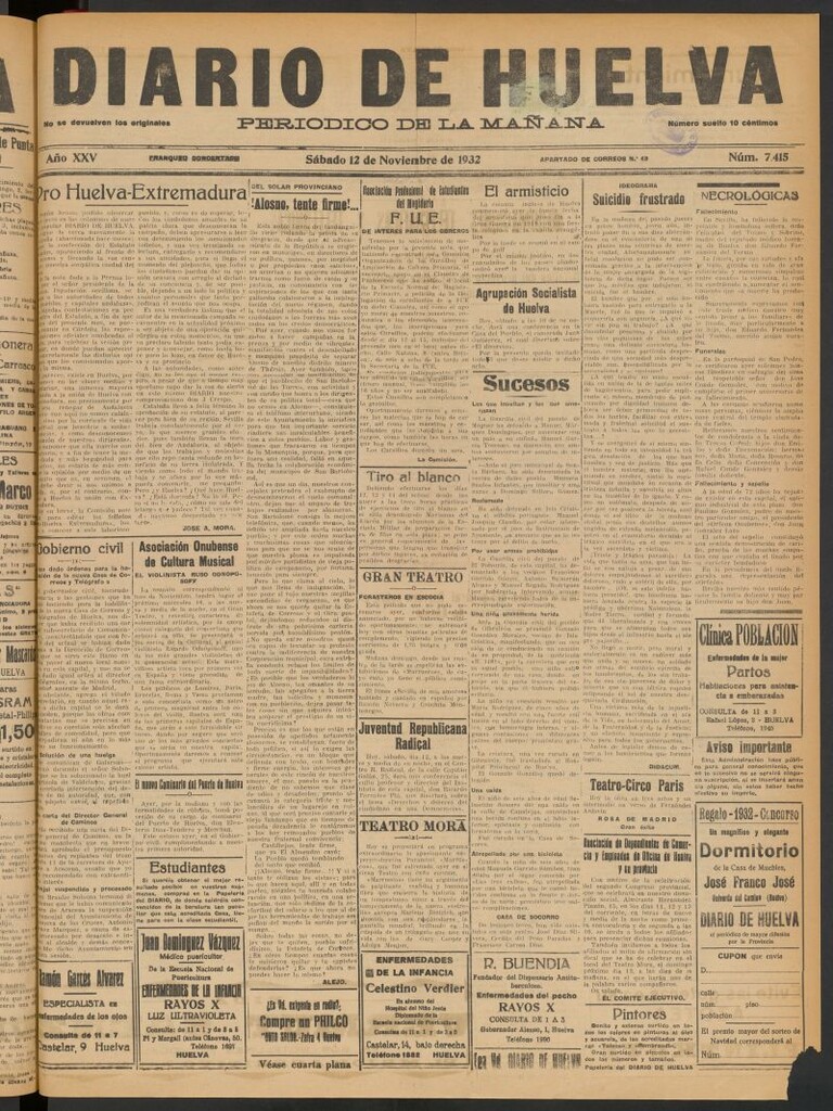 Miniatura de Diario de Huelva : periódico independiente del 12 de noviembre de 1932