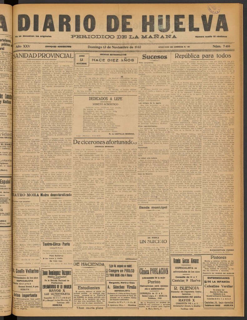 Miniatura de Diario de Huelva : periódico independiente del 13 de noviembre de 1932
