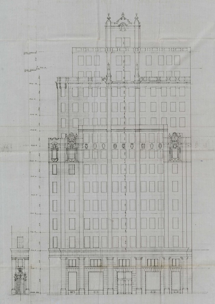 Miniatura de Proyecto de la fachada a la calle Fuencarral del edificio de la Telefónica, Gran Vía 28