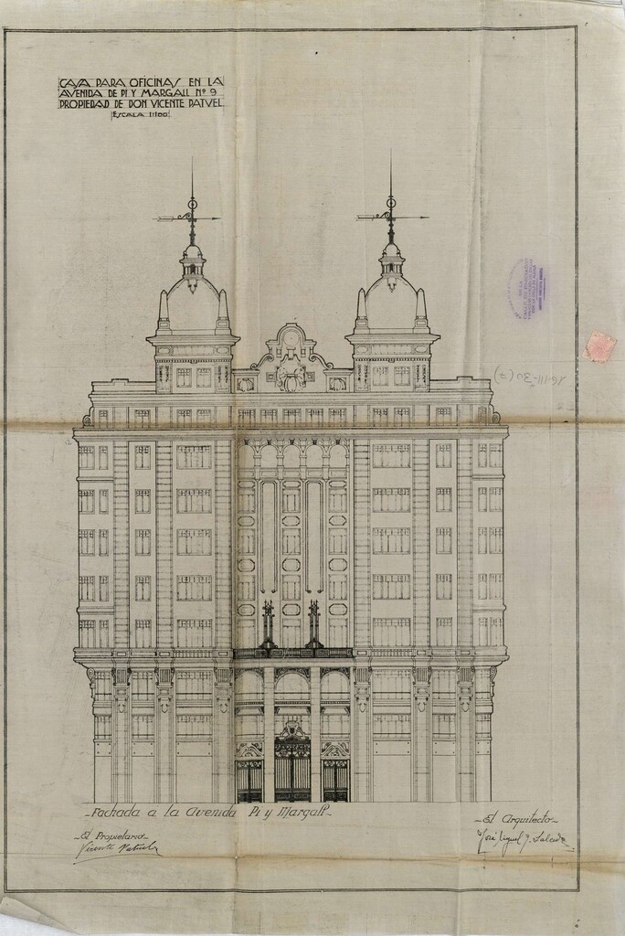 Miniatura de Alzado de la fachada del proyecto de construcción el edificio de oficinas en Gran Vía 31