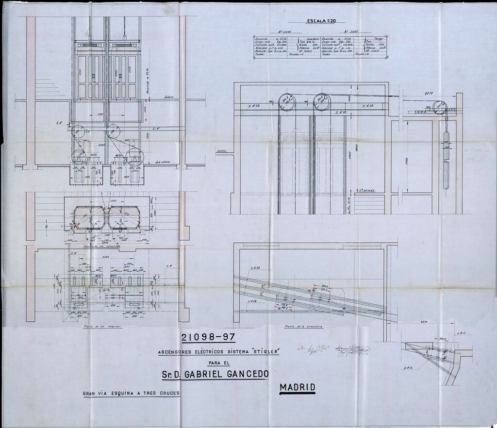 Miniatura de Planos de ascensores del proyecto constructivo del hotel Gran Vía, en Gran Vía 25