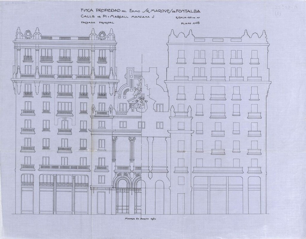 Miniatura de Fachada principal del proyecto de construcción del desaparecido teatro Fontalba, Gran Vía 30