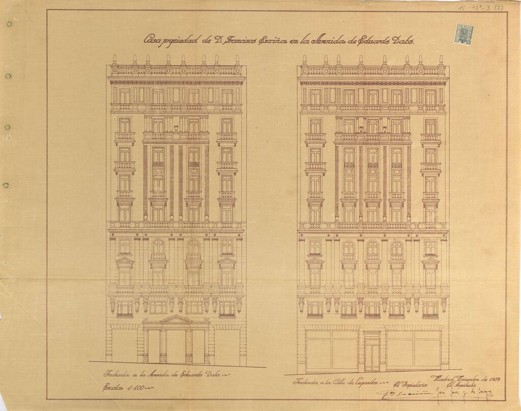 Miniatura de Plano del proyecto de construcción de las fachadas del edificio de Gran Vía 71