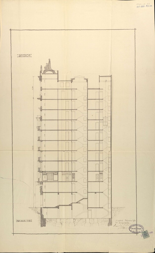 Miniatura de Sección del edificio proyectado para la Casa Social del Banco Hispano de Edificación situada en Gran Vía 60