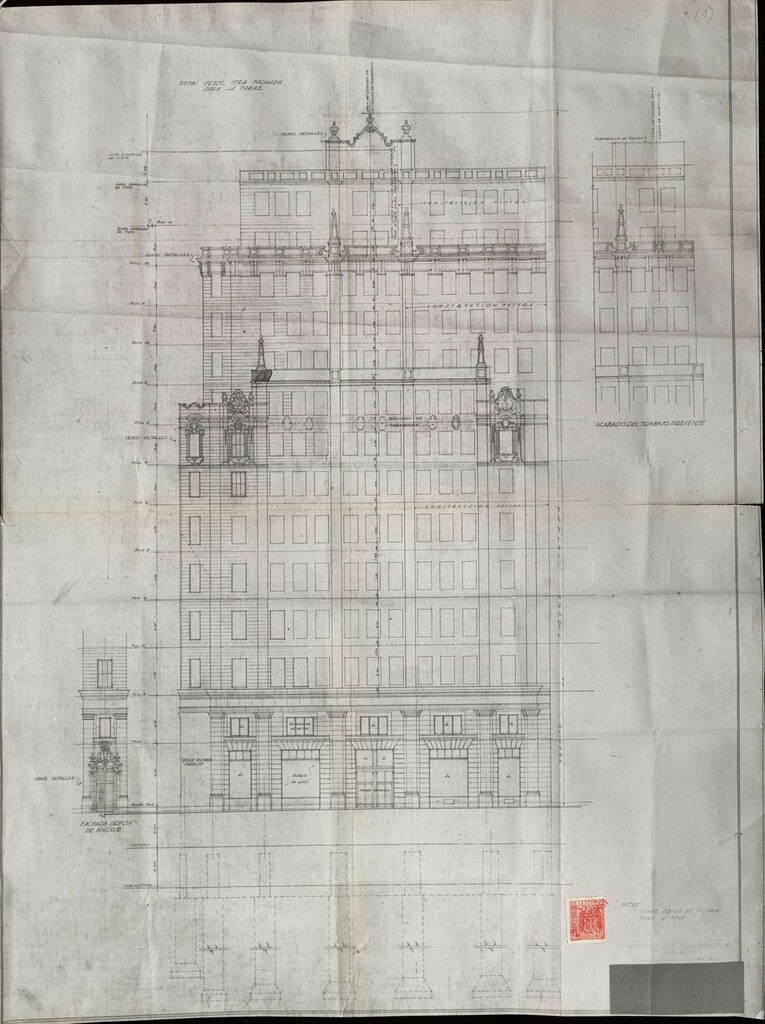 Miniatura de Alzado de la fachada del edificio de la Telefónica situado en Gran Vía 28