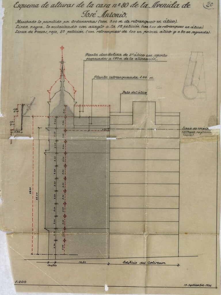Miniatura de Esquema de alturas proyectado para el edificio de viviendas y oficinas situado en Gran Vía 80