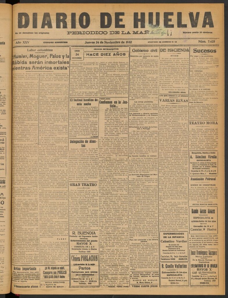 Miniatura de Diario de Huelva : periódico independiente del 24 de noviembre de 1932