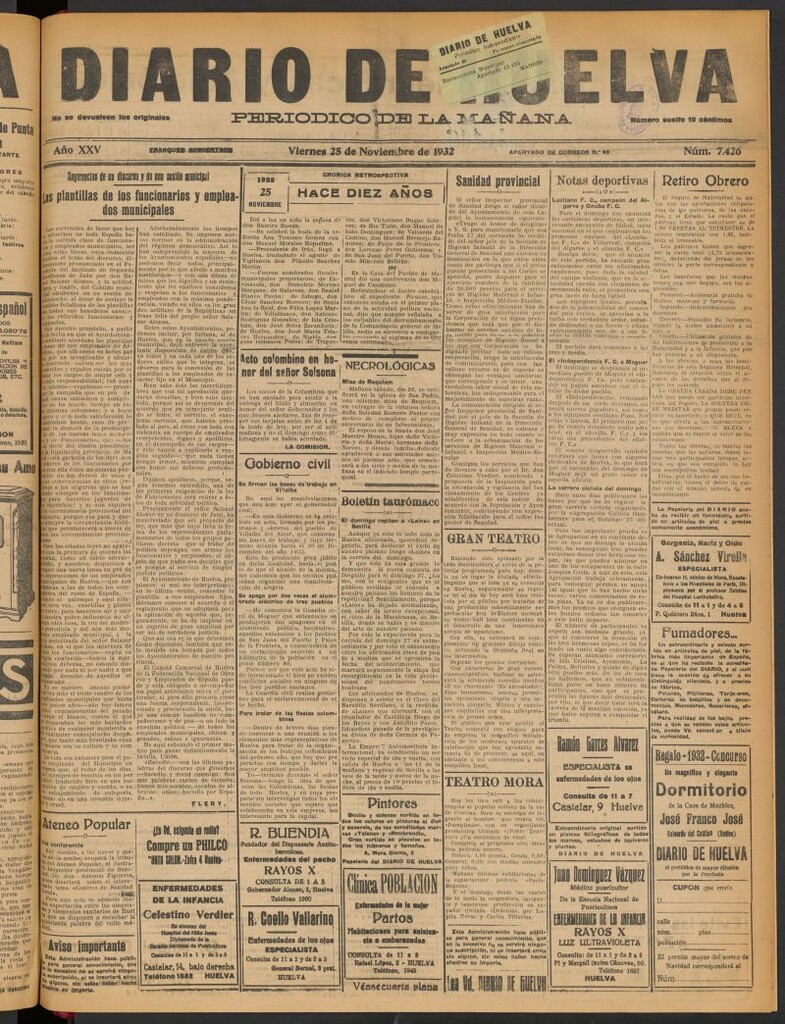 Miniatura de Diario de Huelva : periódico independiente del 25 de noviembre de 1932