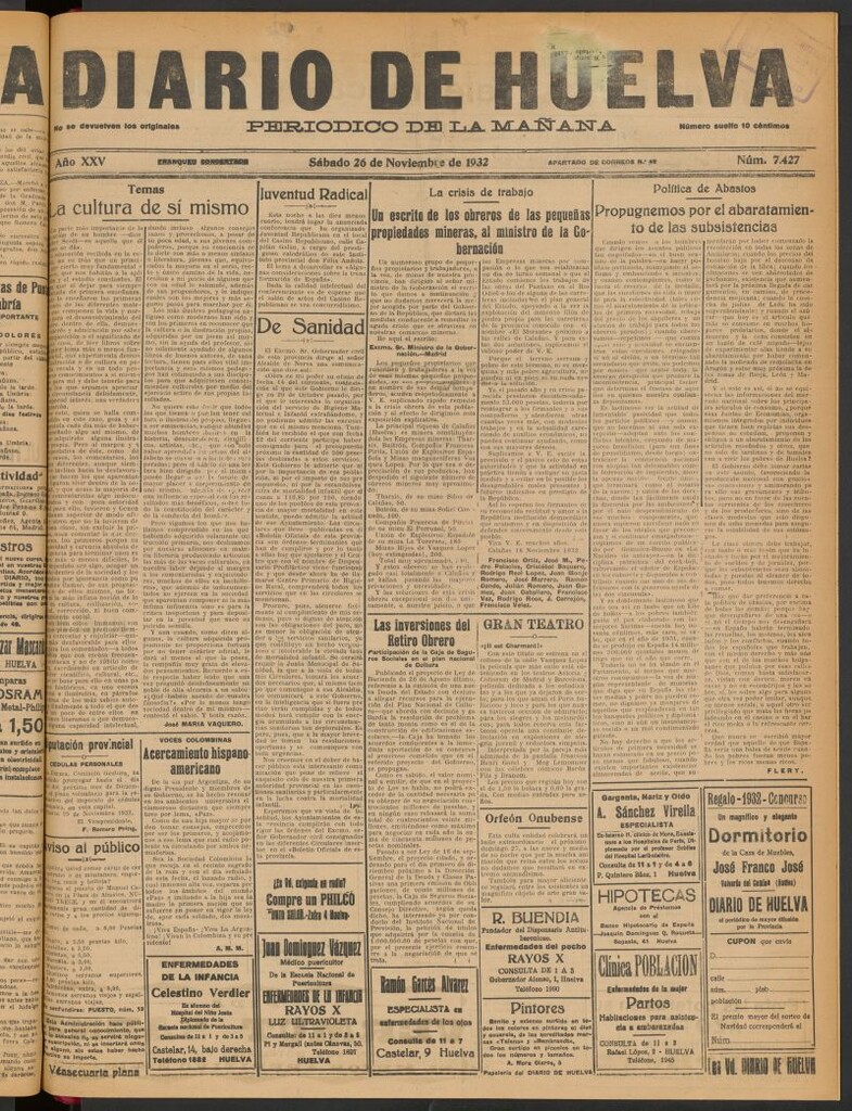 Miniatura de Diario de Huelva : periódico independiente del 26 de noviembre de 1932