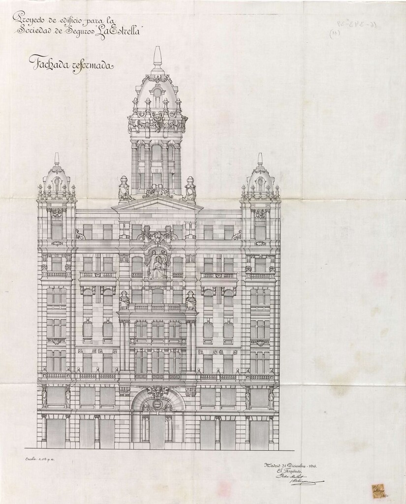 Miniatura de Fachada reformada del proyecto de construcción de la Sociedad de Seguros La Estrella, Gran Vía 10