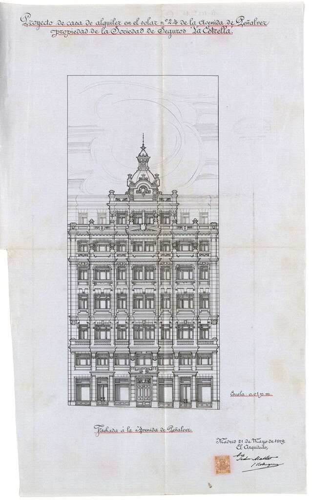 Miniatura de Fachada a la avenida de Peñalver del edificio propiedad de la Sociedad de Seguros La Estrella, Gran Vía 20