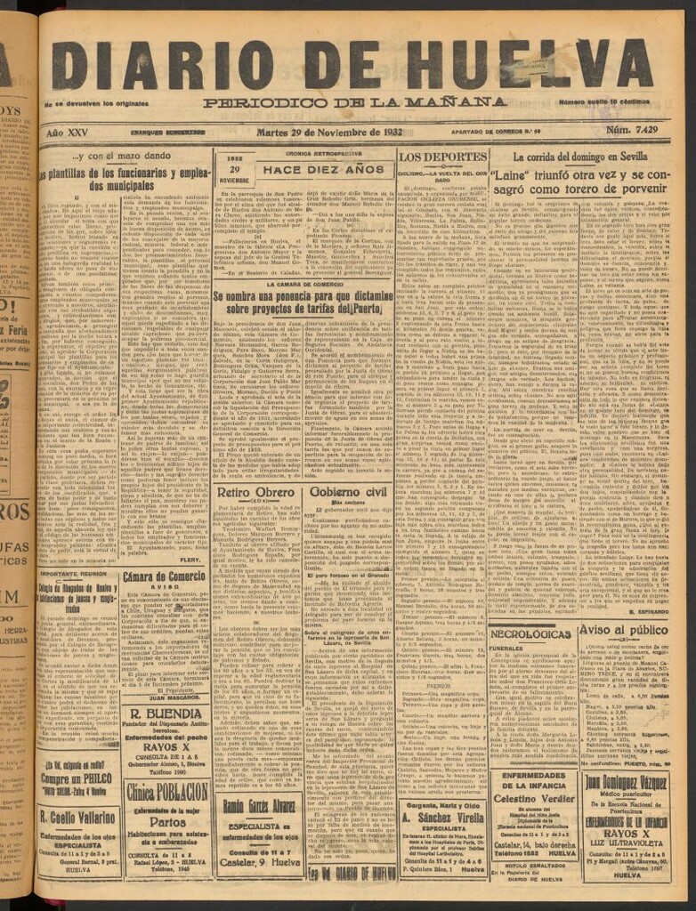 Miniatura de Diario de Huelva : periódico independiente del 29 de noviembre de 1932