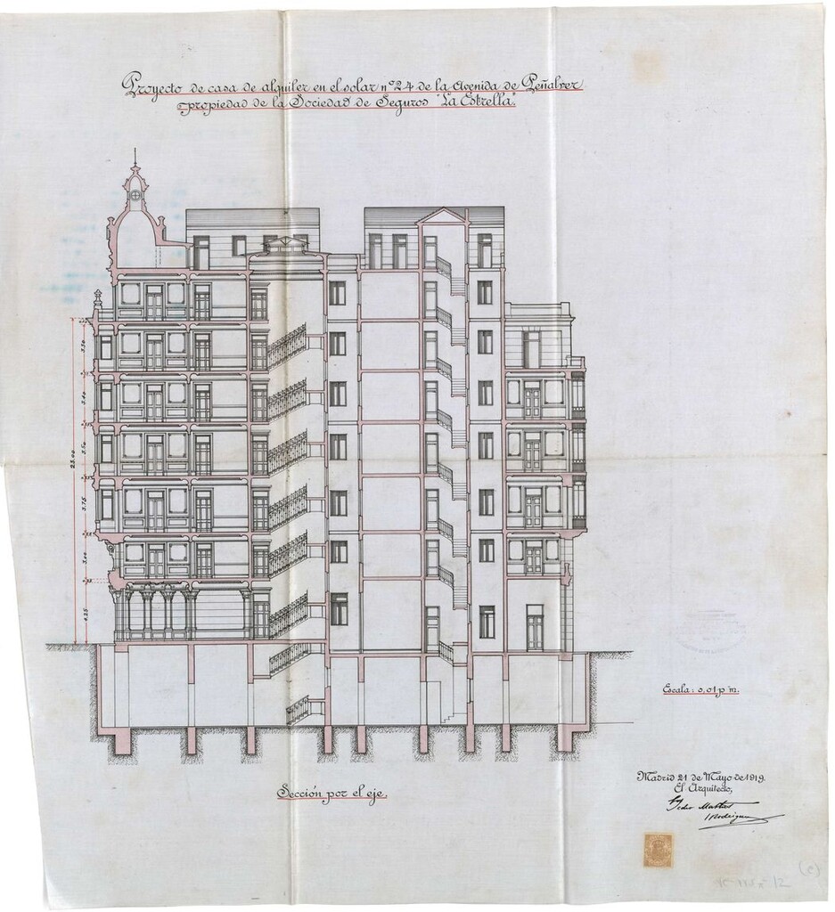 Miniatura de Sección del edificio propiedad de la Sociedad de Seguros La Estrella, Gran Vía 20