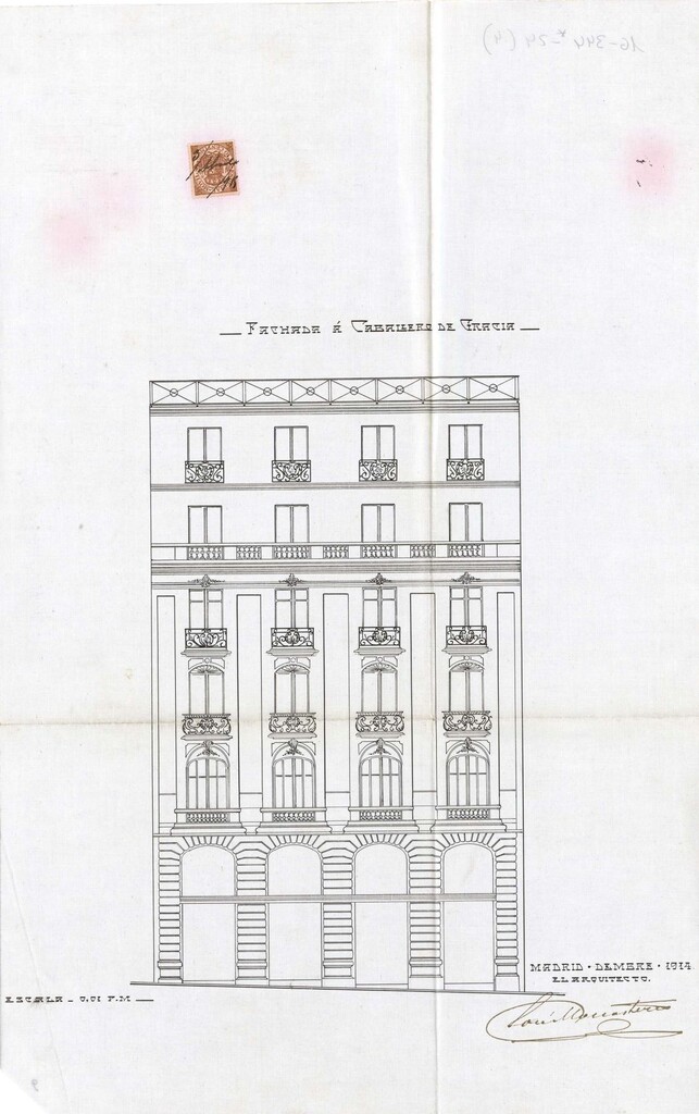 Miniatura de Fachada a la calle de Caballero de Gracia del proyecto de construcción del edificio Gran Vía 5