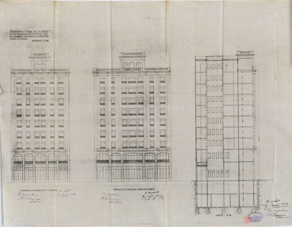 Miniatura de Fachadas y sección de la Memoria de construcción del edificio Gran Vía 40