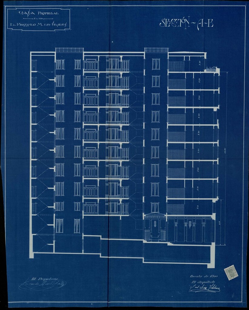 Miniatura de Sección A-B de viviendas propiedad de D. Fernando M. de Vidales, Gran Vía 52