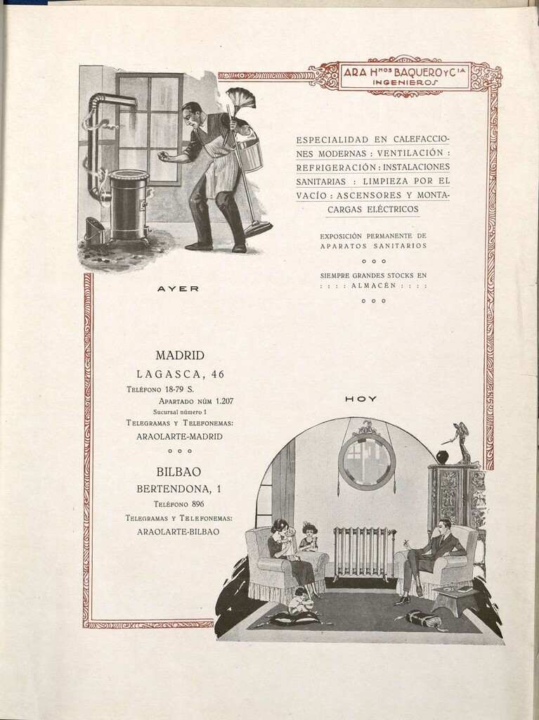 Miniatura de Cartel publicitario de Ara Hnos Baquero y Cia Ingenieros. Especialidad en calefacciones modernas