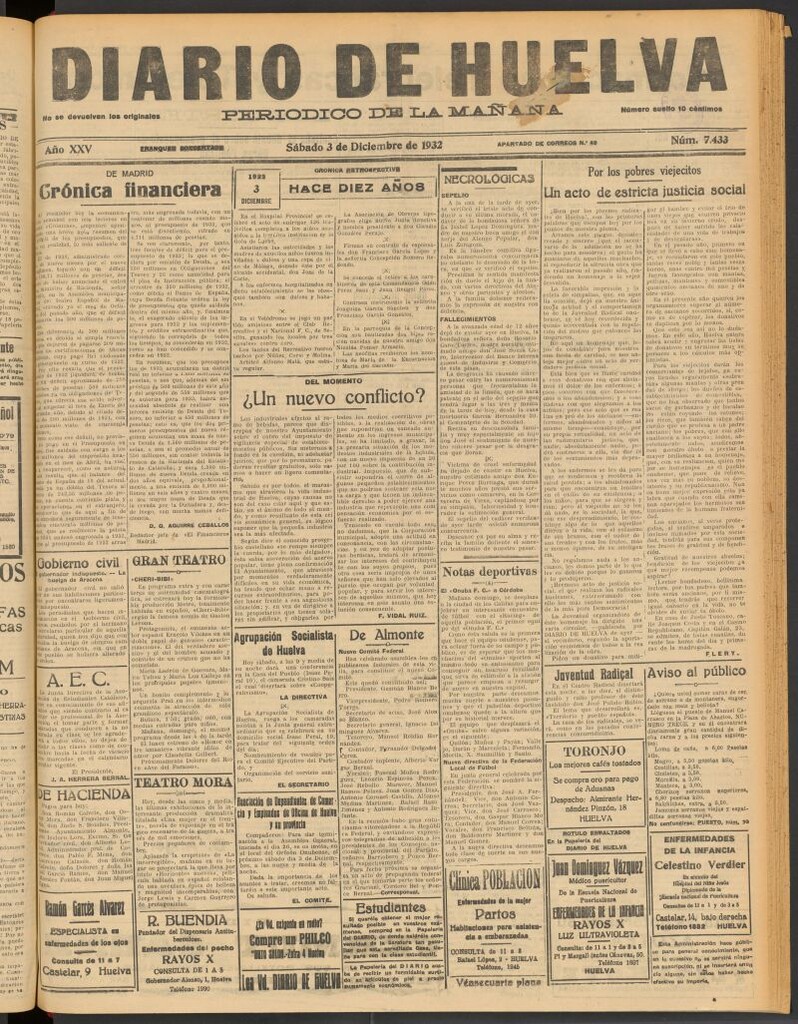 Miniatura de Diario de Huelva : periódico independiente del 3 de diciembre de 1932