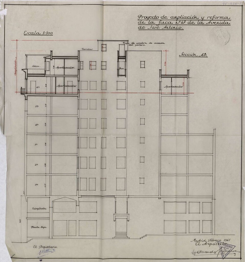 Miniatura de Sección A-B de proyecto de ampliación y reforma de la finca situada en Gran Vía 47