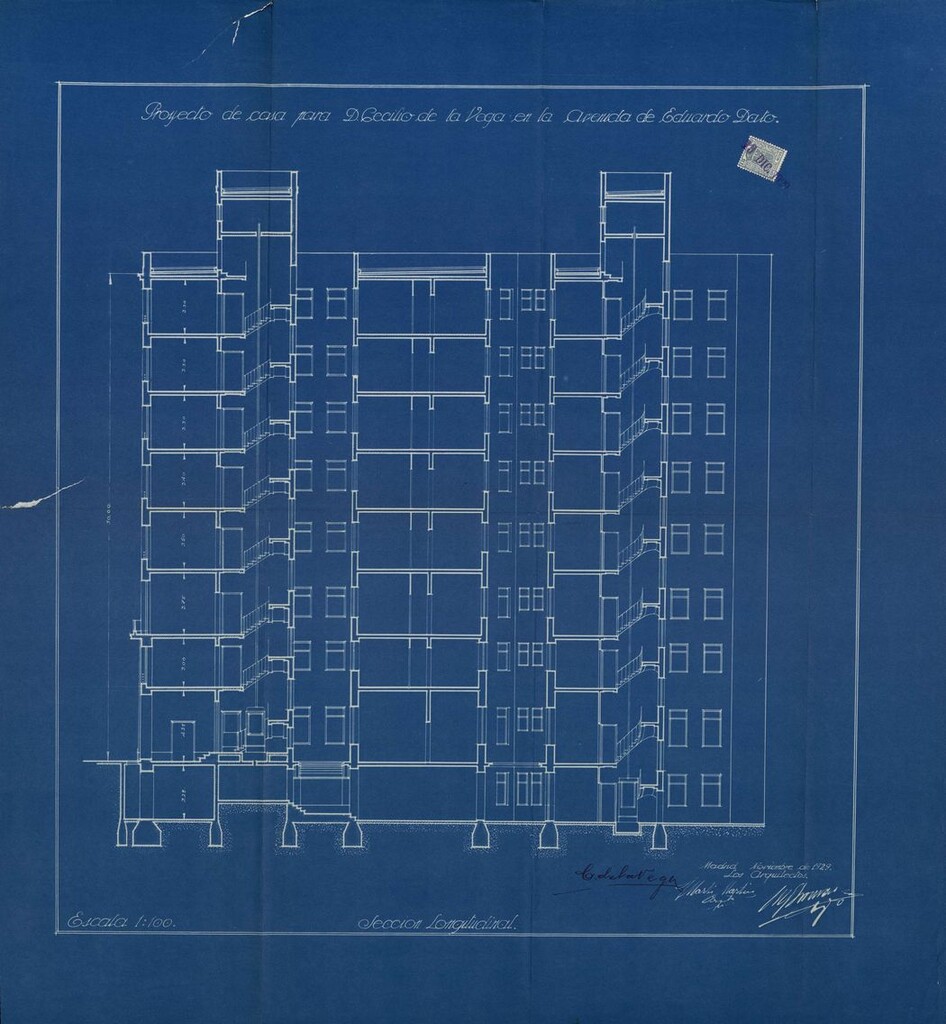 Miniatura de Sección longitudinal del proyecto de construcción del edificio Gran Vía 62
