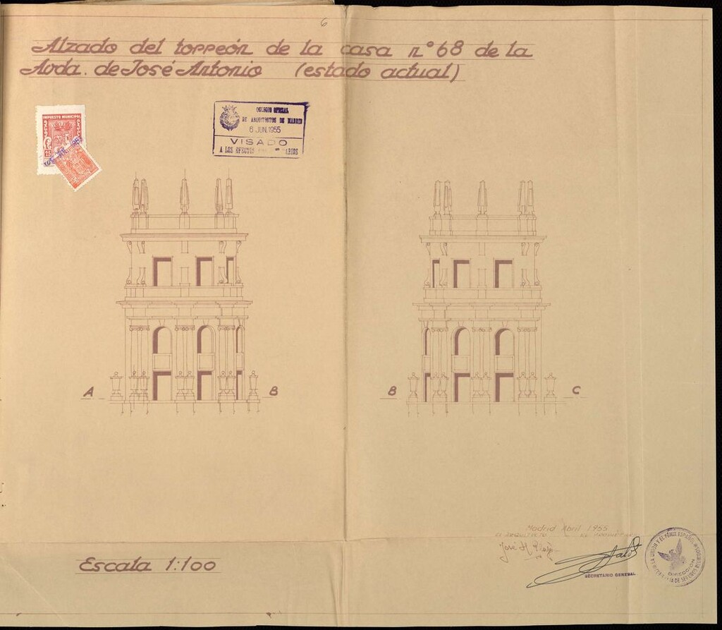 Miniatura de Alzado del torreón del edificio La Unión y el Fénix, Gran Vía 68