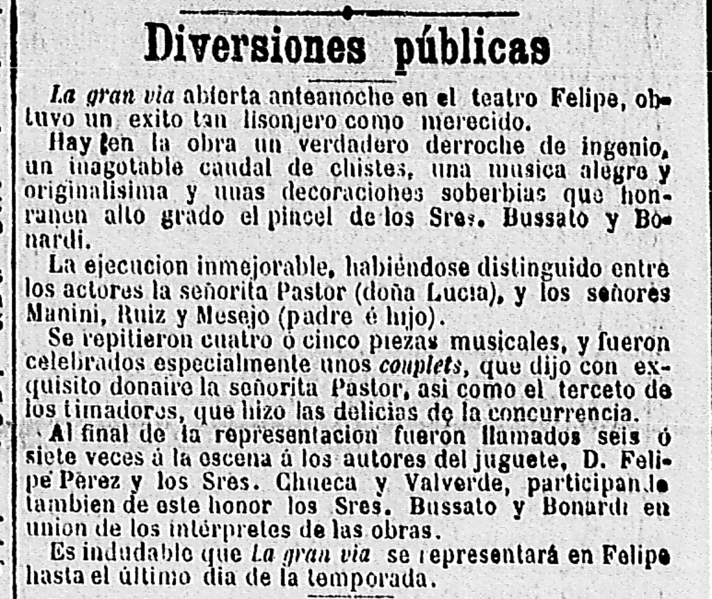 Miniatura de Estreno de la zarzuela La Gran Vía