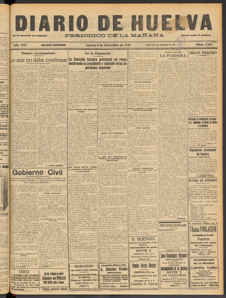 Miniatura de Diario de Huelva : periódico independiente del 8 de diciembre de 1932