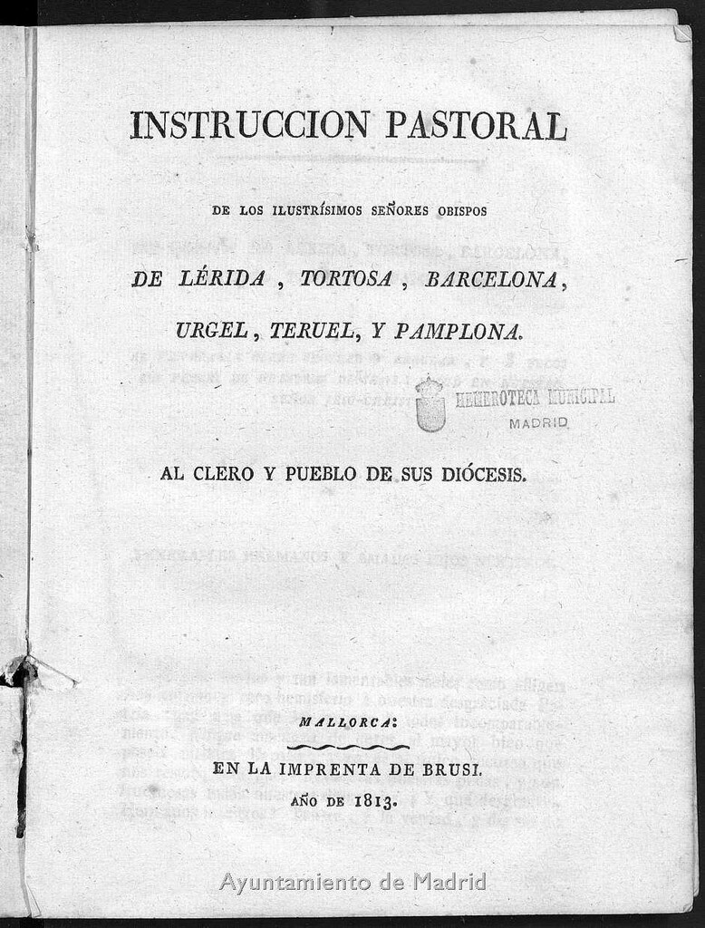 Miniatura de Instrucción pastoral de los Ilustrísimos señores Obispos de Lérida, Tortosa, Barcelona, Urgel, Teruel y Pamplona al clero y pueblo de sus diócesis