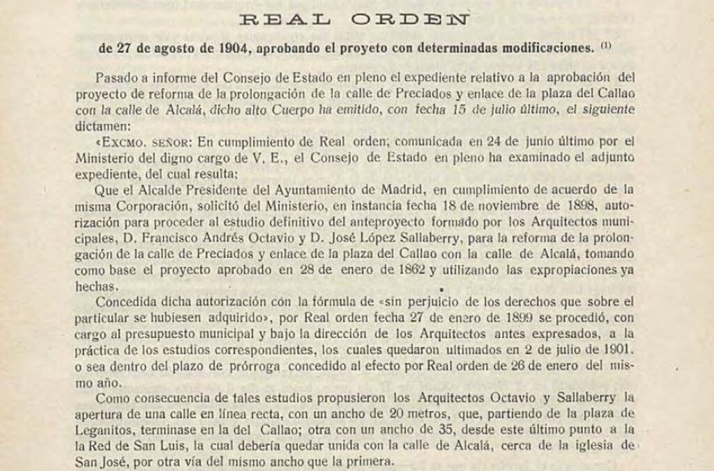 Miniatura de Real Orden de 27 de agosto de 1904, aprobando el proyecto de la Gran Vía con determinadas modificaciones