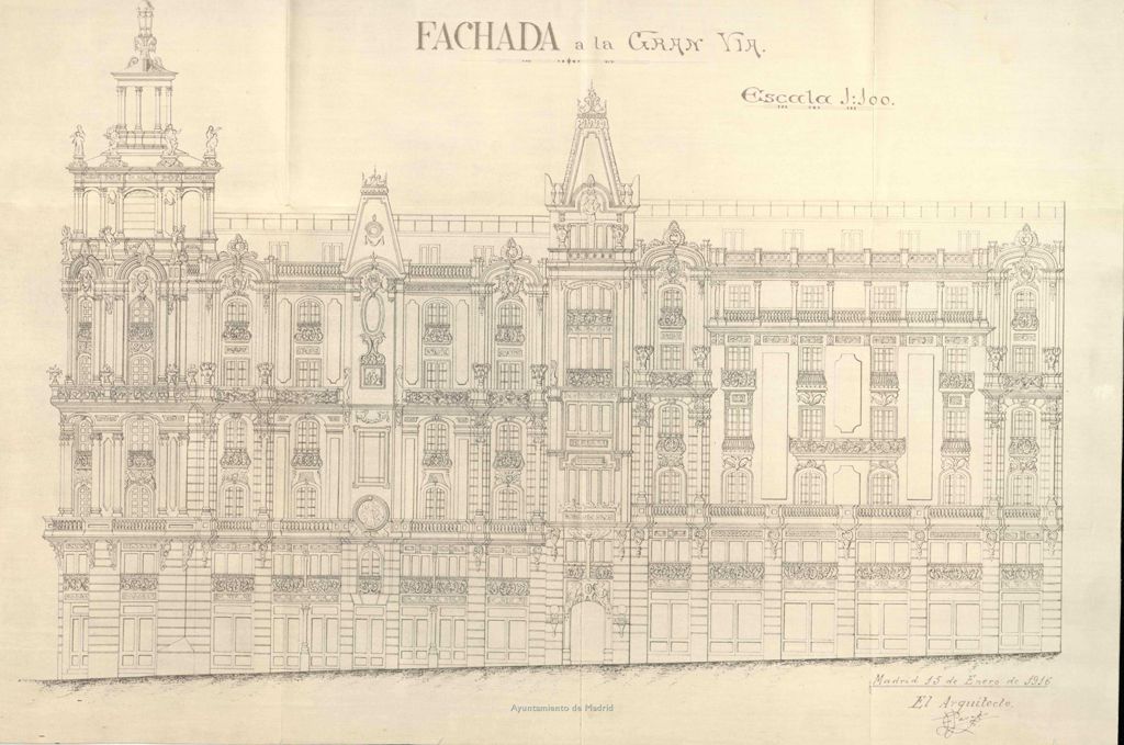 Miniatura de Fachada del edificio de Viviendas para D. Luis Ocharán Mazas situado en Gran Vía 1