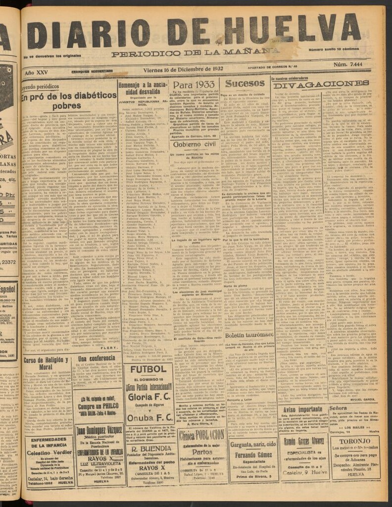 Miniatura de Diario de Huelva : periódico independiente del 16 de diciembre de 1932
