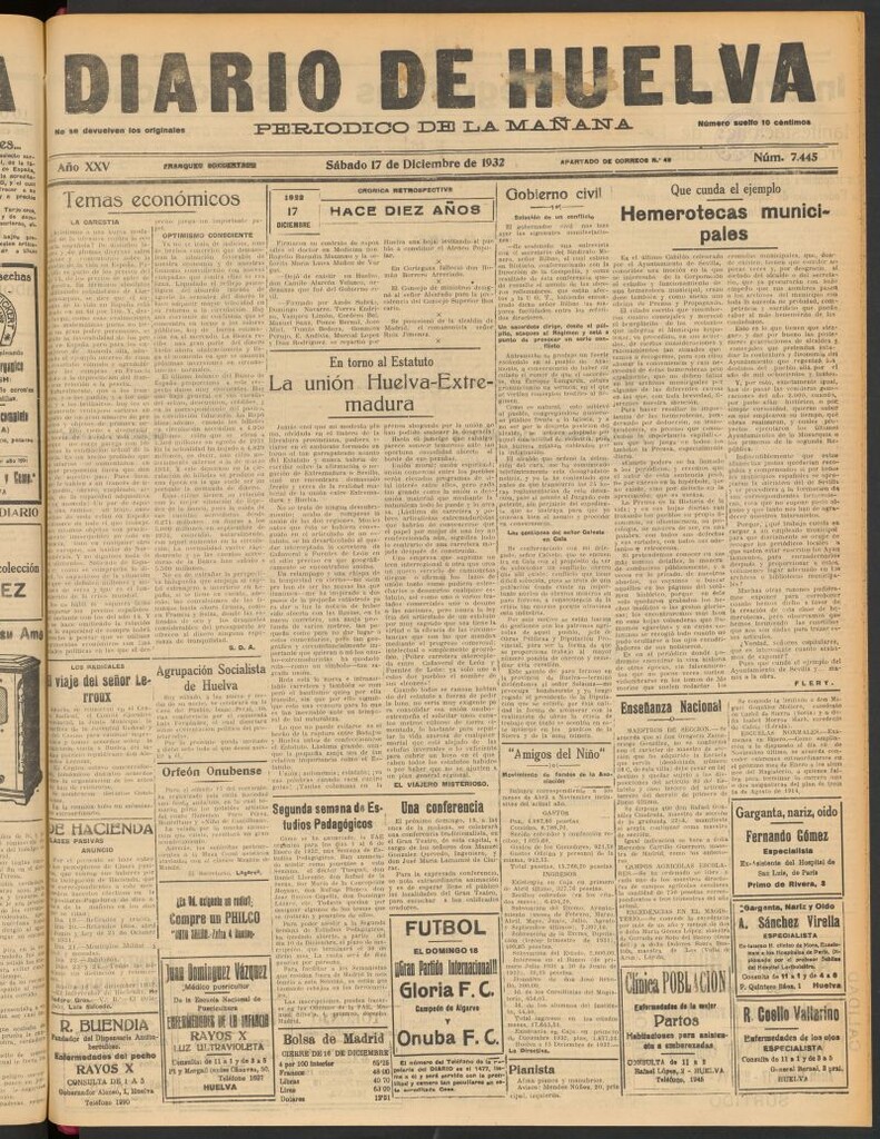 Miniatura de Diario de Huelva : periódico independiente del 17 de diciembre de 1932