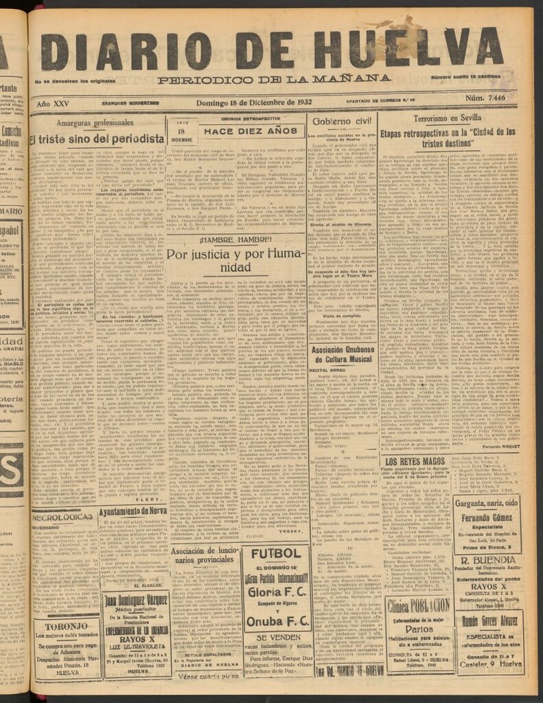 Miniatura de Diario de Huelva : periódico independiente del 18 de diciembre de 1932
