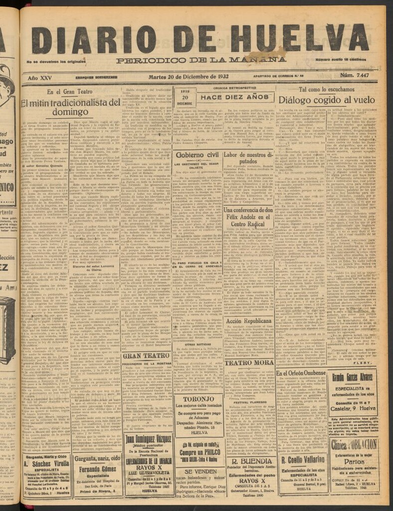 Miniatura de Diario de Huelva : periódico independiente del 20 de diciembre de 1932