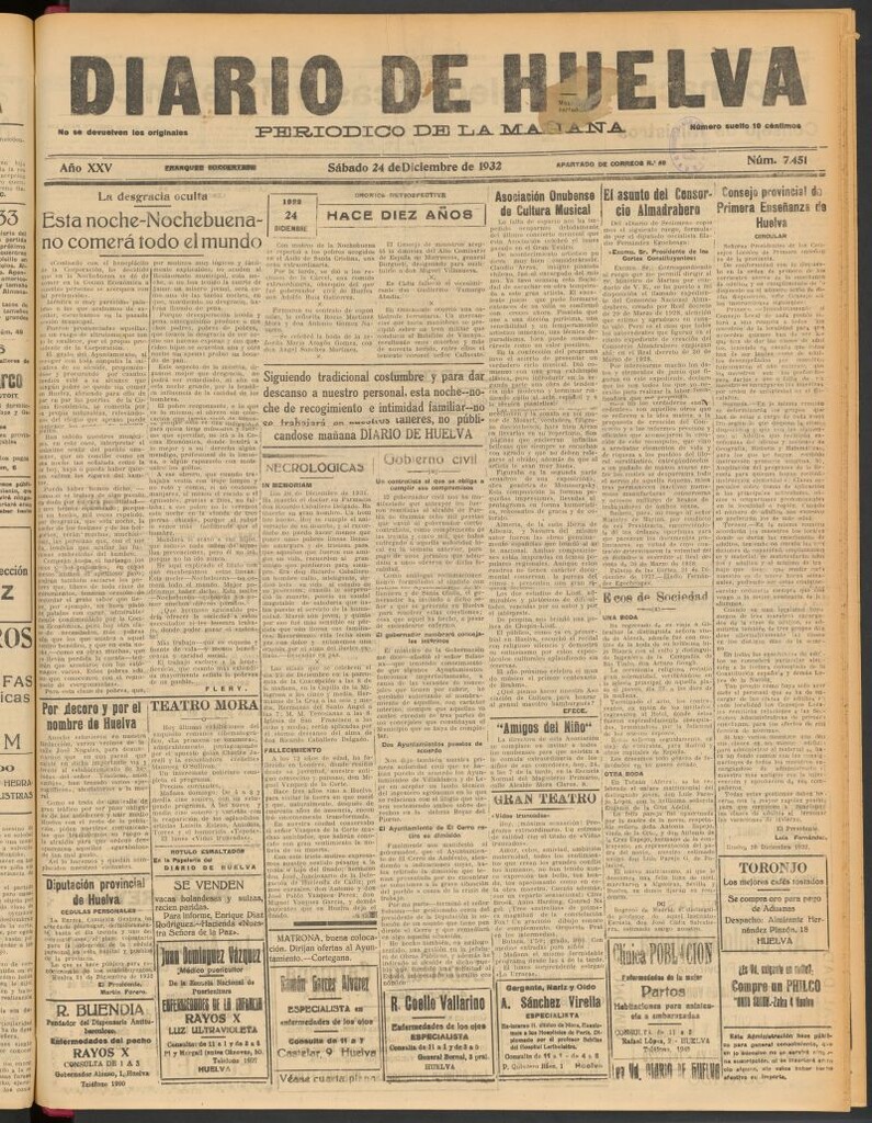 Miniatura de Diario de Huelva : periódico independiente del 24 de diciembre de 1932