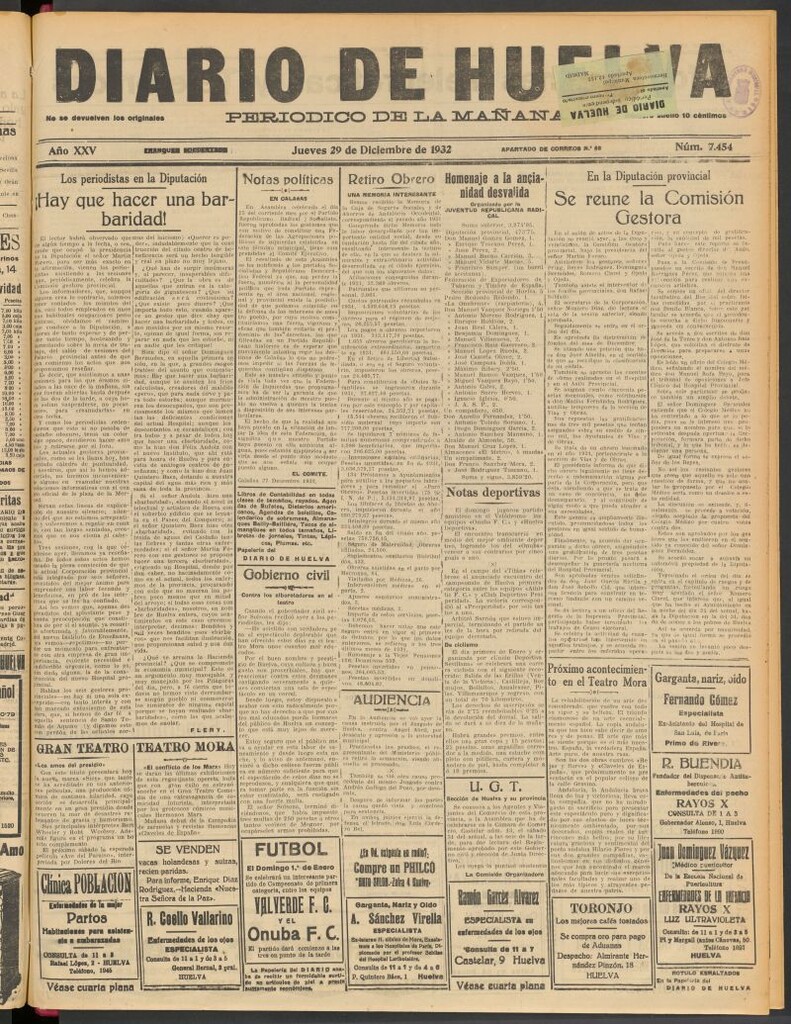 Miniatura de Diario de Huelva : periódico independiente del 29 de diciembre de 1932