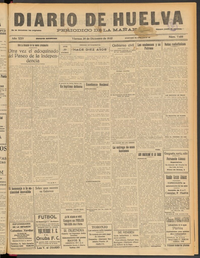 Miniatura de Diario de Huelva : periódico independiente del 30 de diciembre de 1932