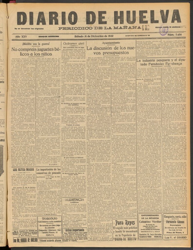 Miniatura de Diario de Huelva : periódico independiente del 31 de diciembre de 1932