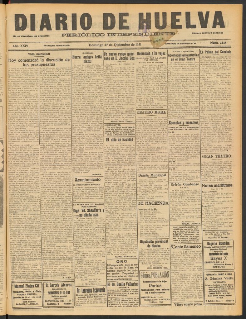 Miniatura de Diario de Huelva : periódico independiente del 27 de diciembre de 1931