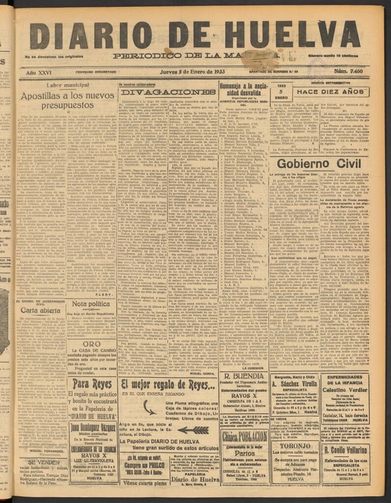 Miniatura de Diario de Huelva : periódico independiente del 5 de enero de 1933