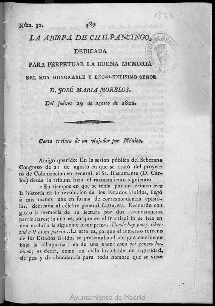 Miniatura de La Abispa [sic] de Chilpancingo : Dedicada para perpetuar la buena memoria de... José María Morelos. N. 30