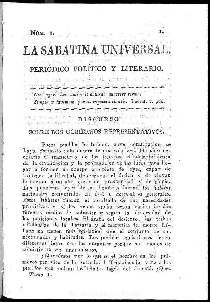 Miniatura de La Sabatina Universal: periódico político y literario, del sábado 15 de junio de 1822